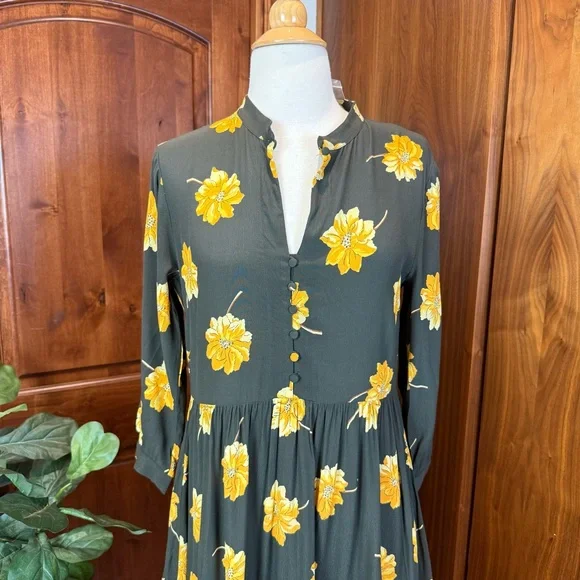 Madewell Dark Green Dress with Yellow Floral Print - Picture 5 of 13